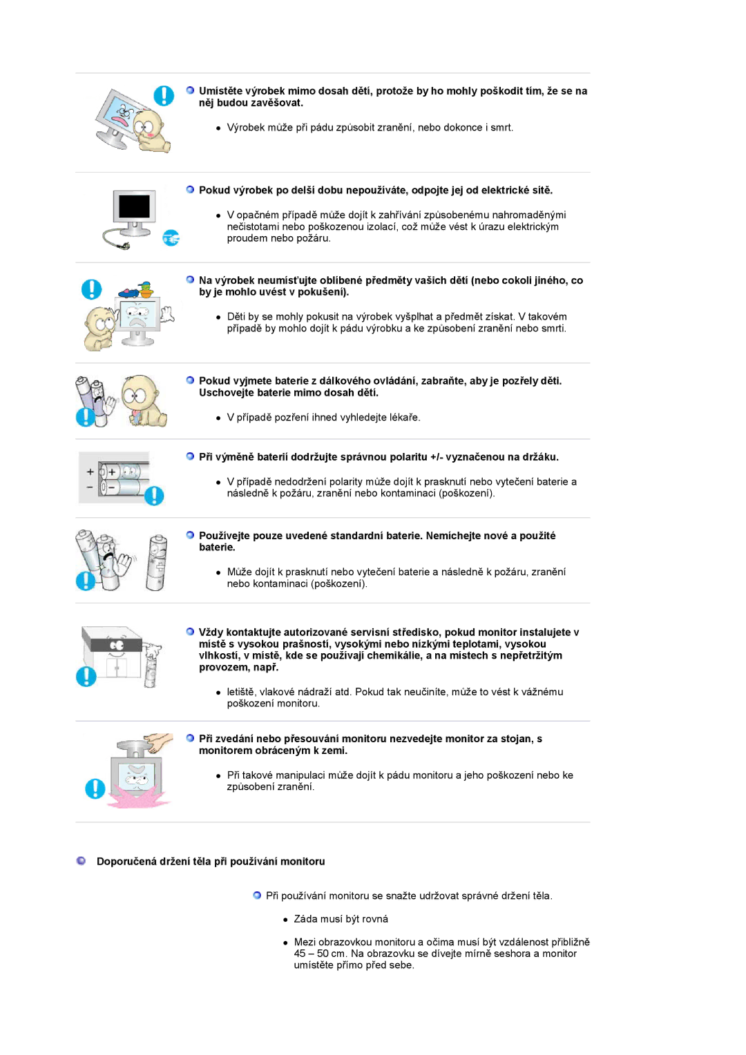 Samsung LS19PMASF/EDC, LS20PMASF/EDC manual Doporučená držení těla při používání monitoru 