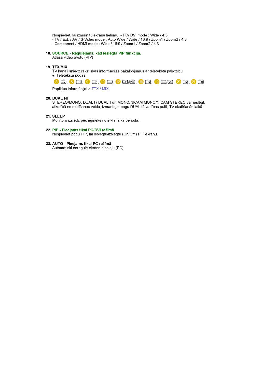 Samsung LS20PMASF/EDC, LS19PMASF/EDC manual Ttx/Mix, PIP Pieejams tikai PC/DVI režīmā 