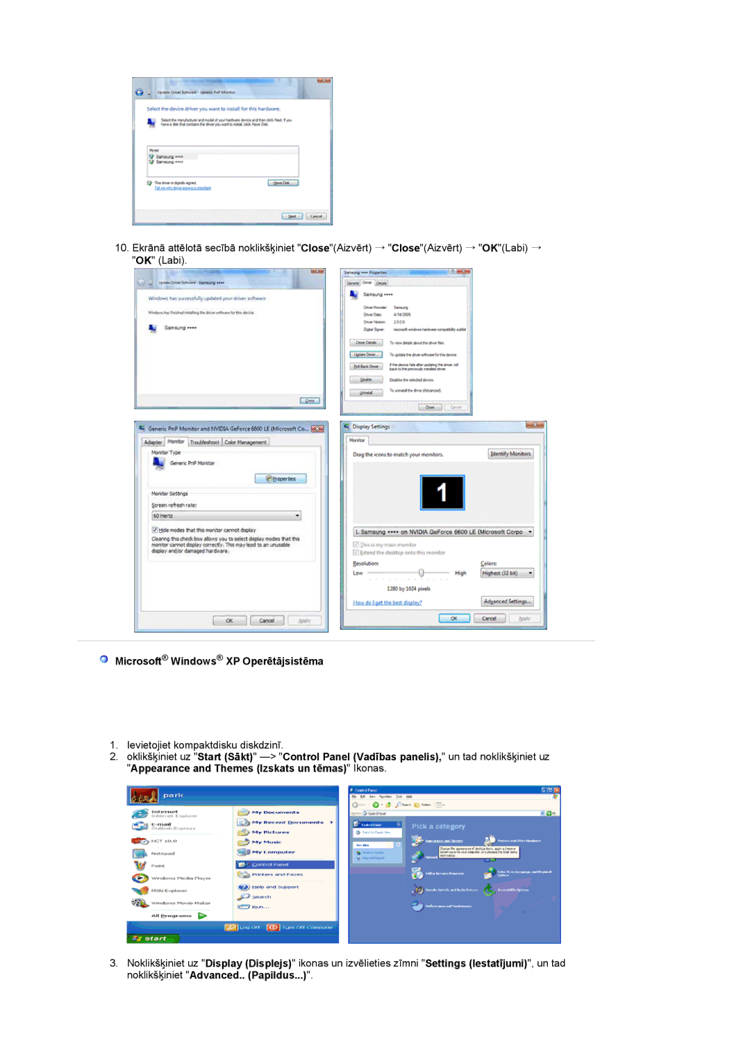 Samsung LS19PMASF/EDC, LS20PMASF/EDC manual Microsoft Windows XP Operētājsistēma 