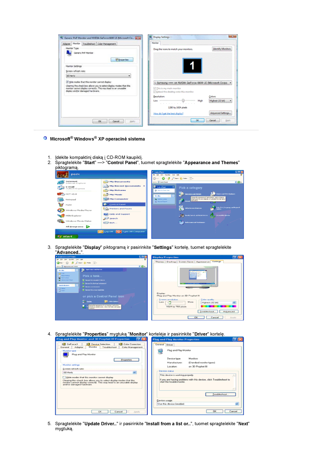 Samsung LS20PMASF/EDC, LS19PMASF/EDC manual Microsoft Windows XP operacinė sistema 