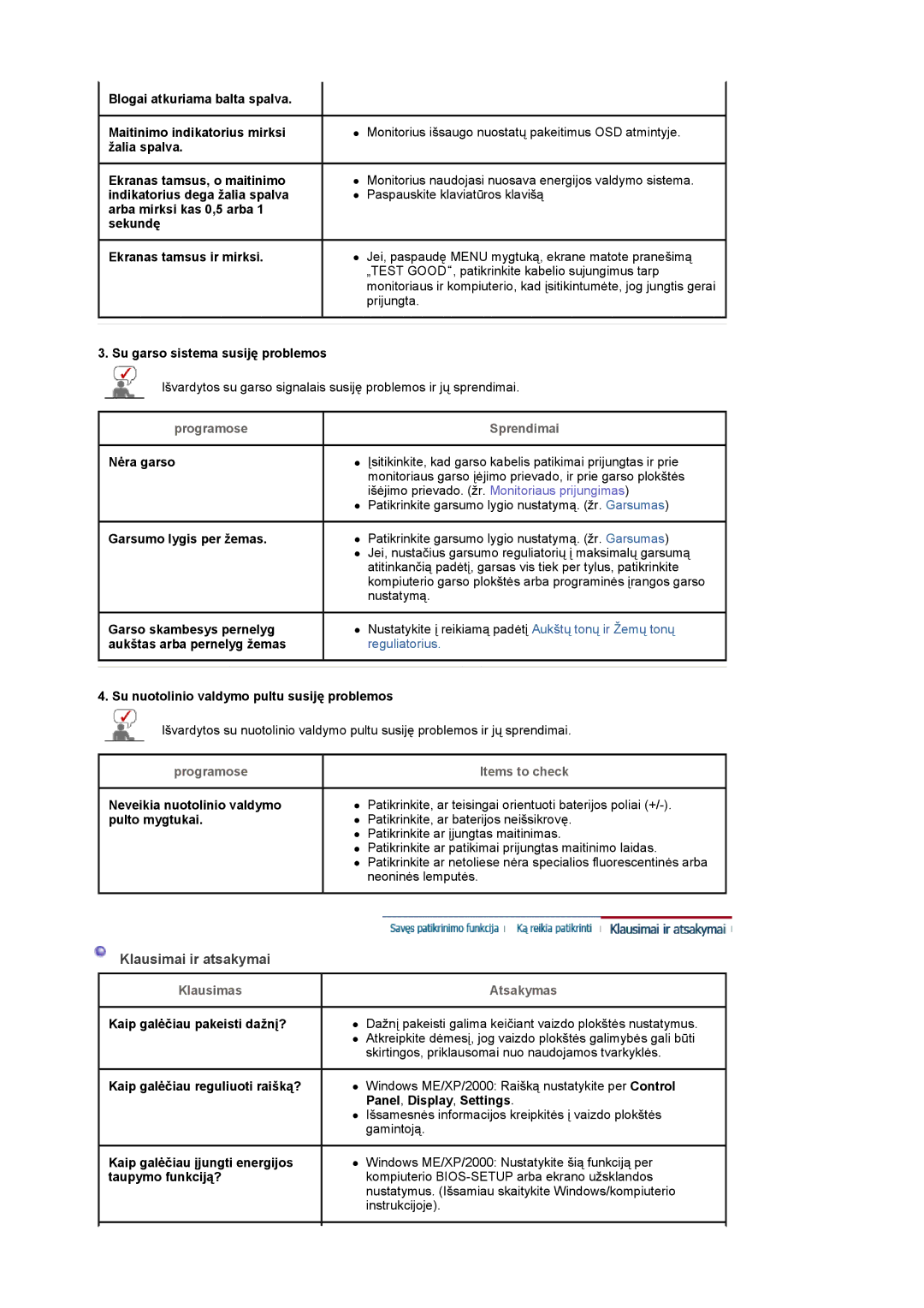 Samsung LS20PMASF/EDC, LS19PMASF/EDC manual Klausimai ir atsakymai 