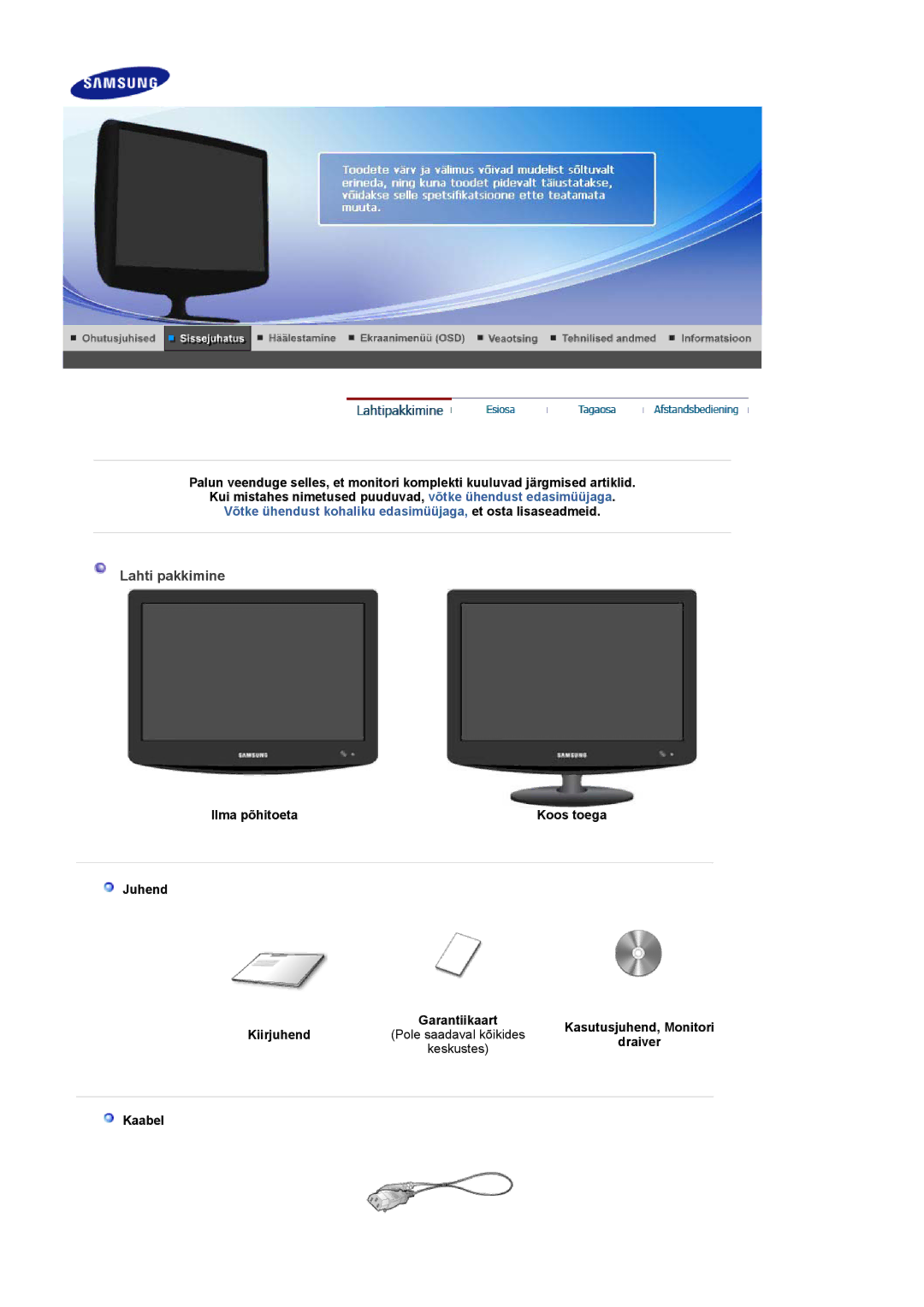 Samsung LS19PMASF/EDC, LS20PMASF/EDC manual Lahti pakkimine 