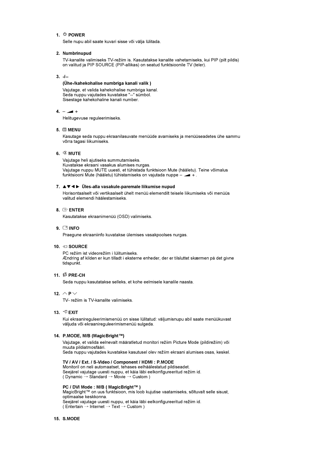 Samsung LS19PMASF/EDC, LS20PMASF/EDC manual Ühe-/kahekohalise numbriga kanali valik, Enter, 12. P 