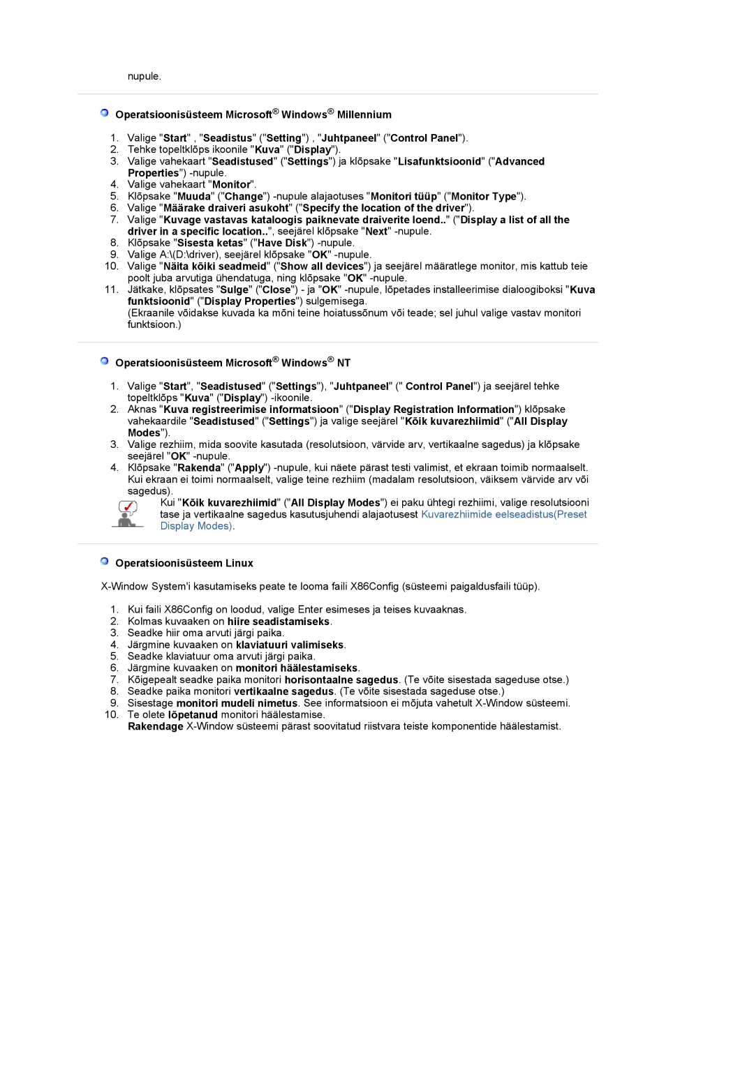 Samsung LS20PMASF/EDC, LS19PMASF/EDC manual Operatsioonisüsteem Linux, Järgmine kuvaaken on monitori häälestamiseks 