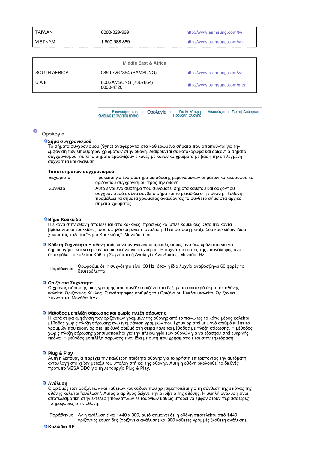 Samsung LS19PMASF/EDC, LS20PMASF/EDC manual Ορολογία, Middle East & Africa 