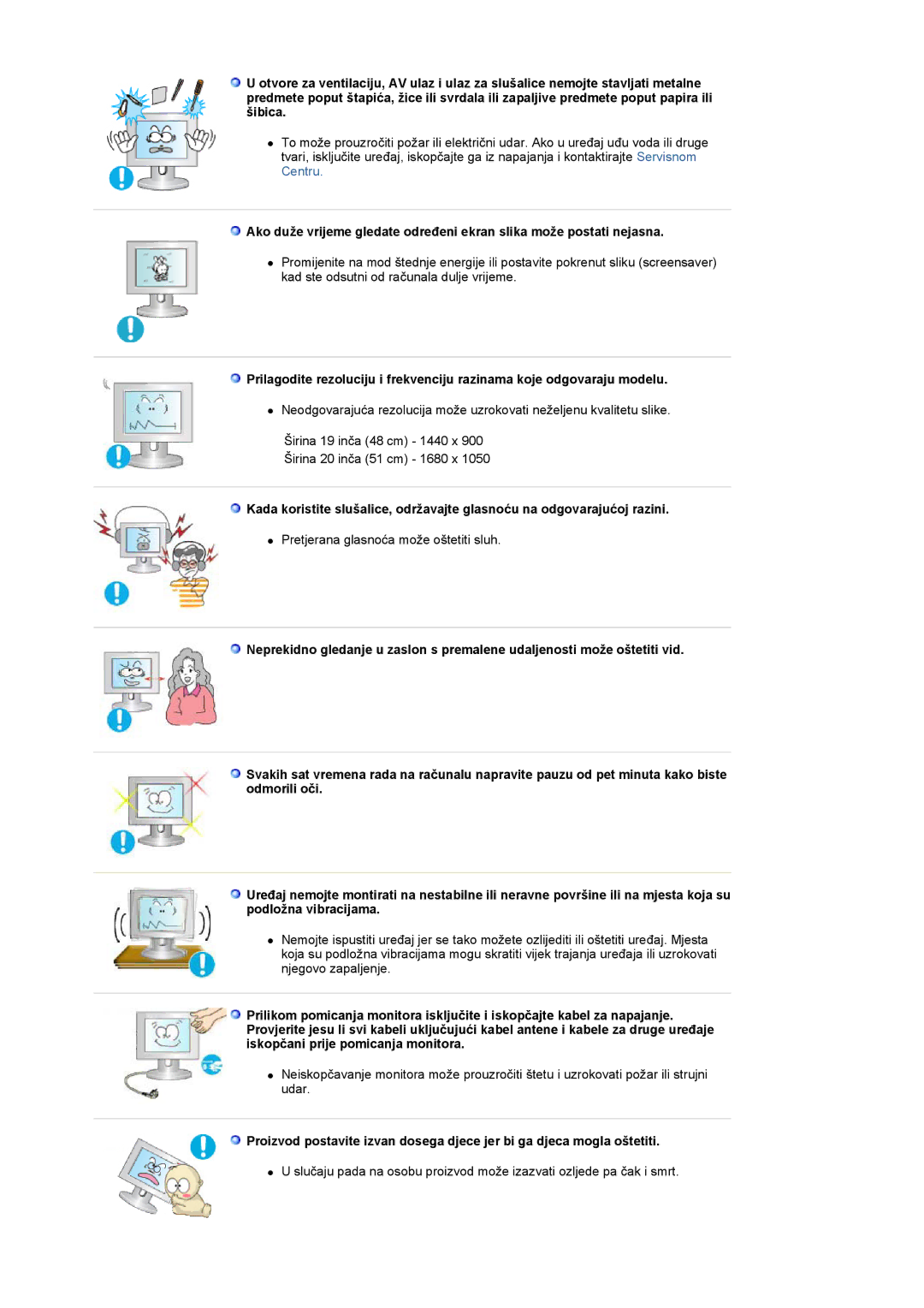 Samsung LS20PMASF/EDC, LS19PMASF/EDC manual Pretjerana glasnoća može oštetiti sluh 