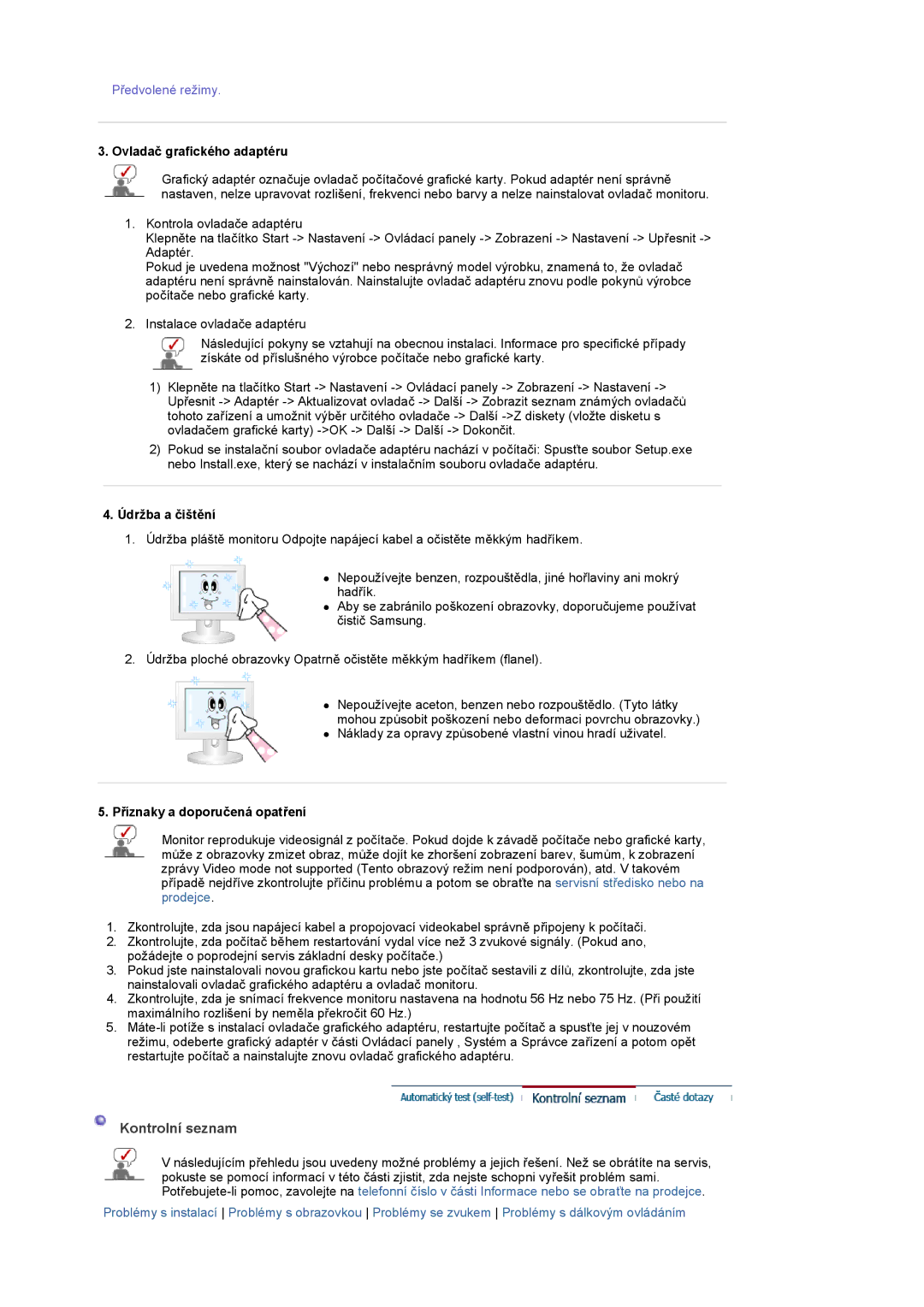 Samsung LS20PMASF/EDC manual Předvolené režimy 