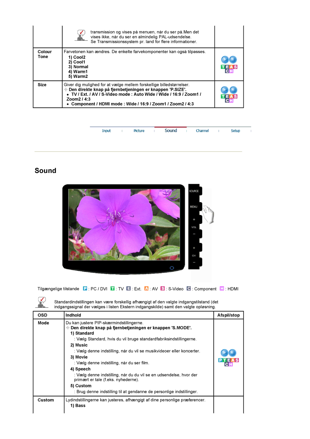 Samsung LS20PMASF/EDC manual Music, Movie, Speech, Bass 