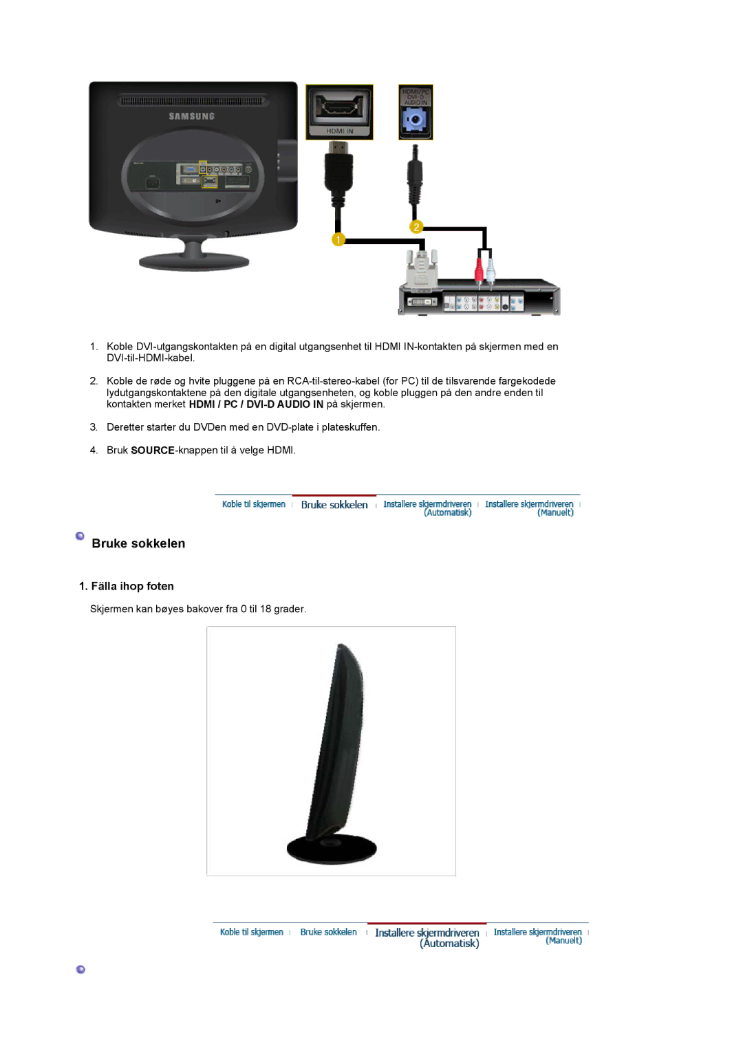 Samsung LS20PMASF/EDC manual Bruke sokkelen 