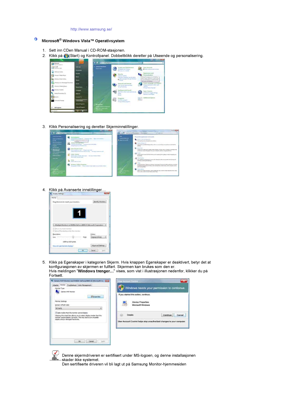 Samsung LS20PMASF/EDC manual Microsoft Windows Vista Operativsystem 