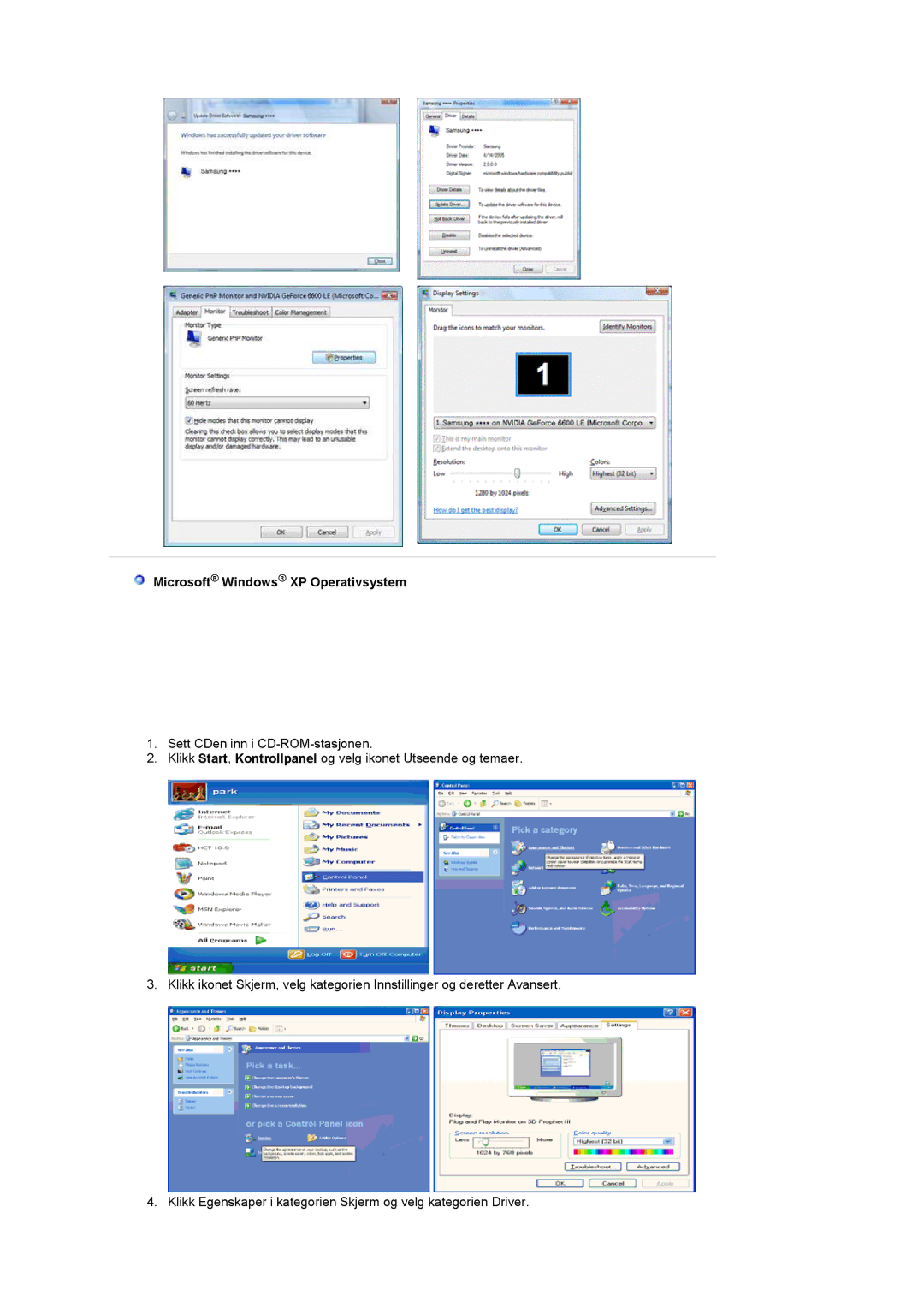 Samsung LS20PMASF/EDC manual Microsoft Windows XP Operativsystem 