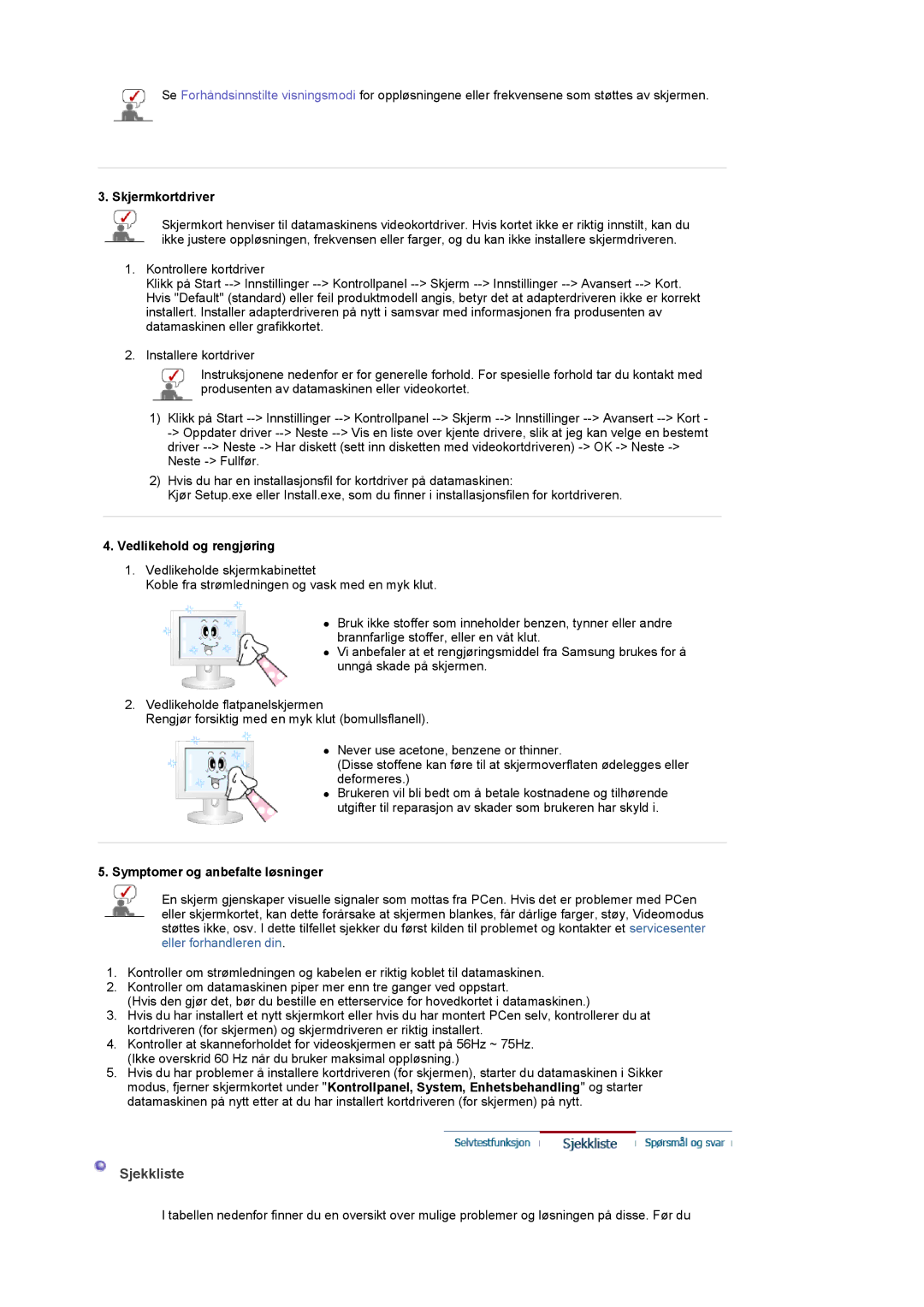 Samsung LS20PMASF/EDC manual Sjekkliste 