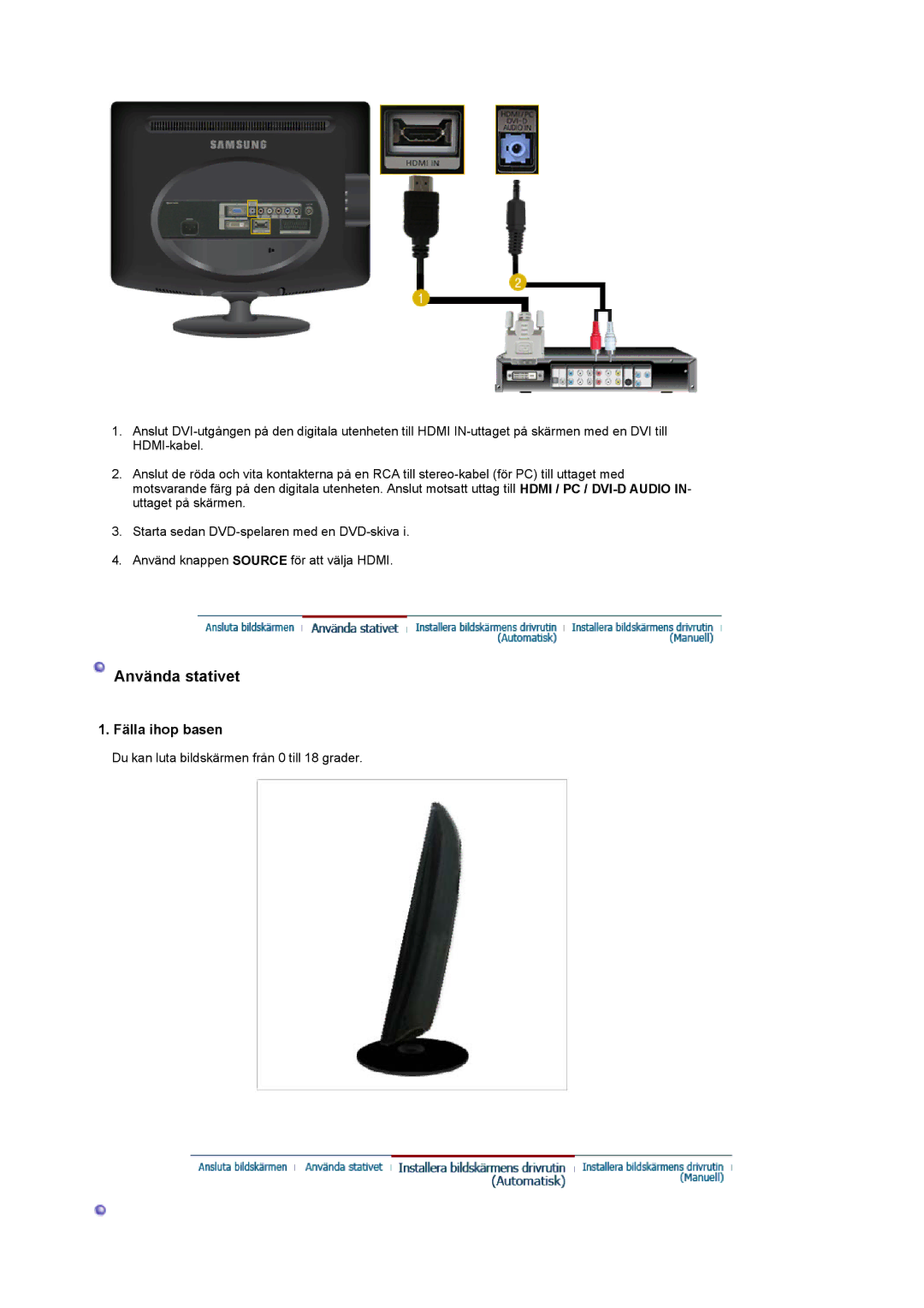 Samsung LS20PMASF/EDC manual Använda stativet 