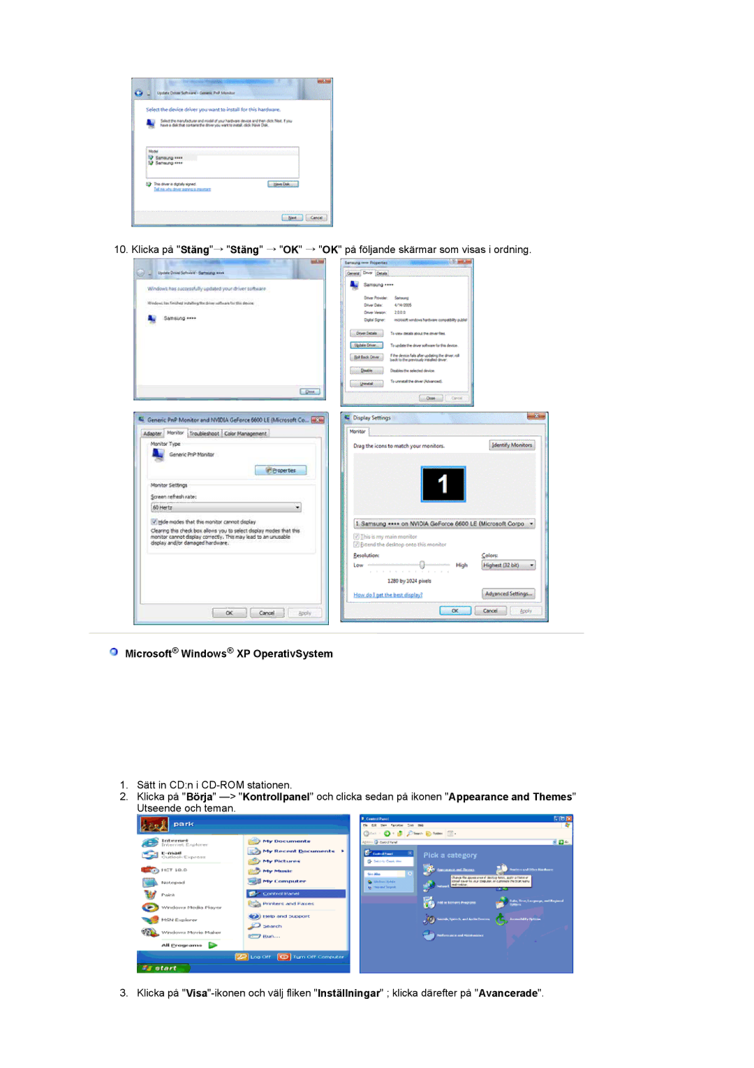 Samsung LS20PMASF/EDC manual Microsoft Windows XP OperativSystem 