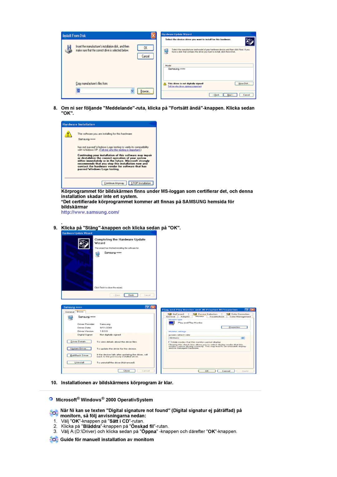 Samsung LS20PMASF/EDC manual Guide för manuell installation av monitorn 