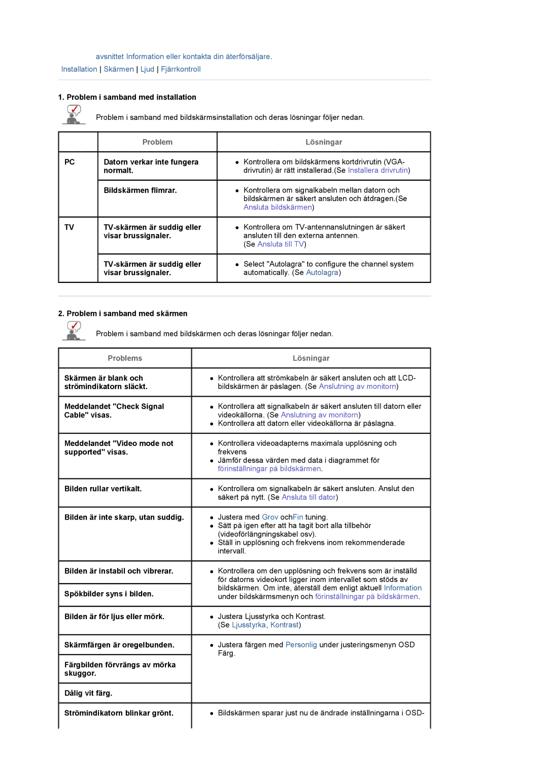 Samsung LS20PMASF/EDC manual Ansluta bildskärmen 