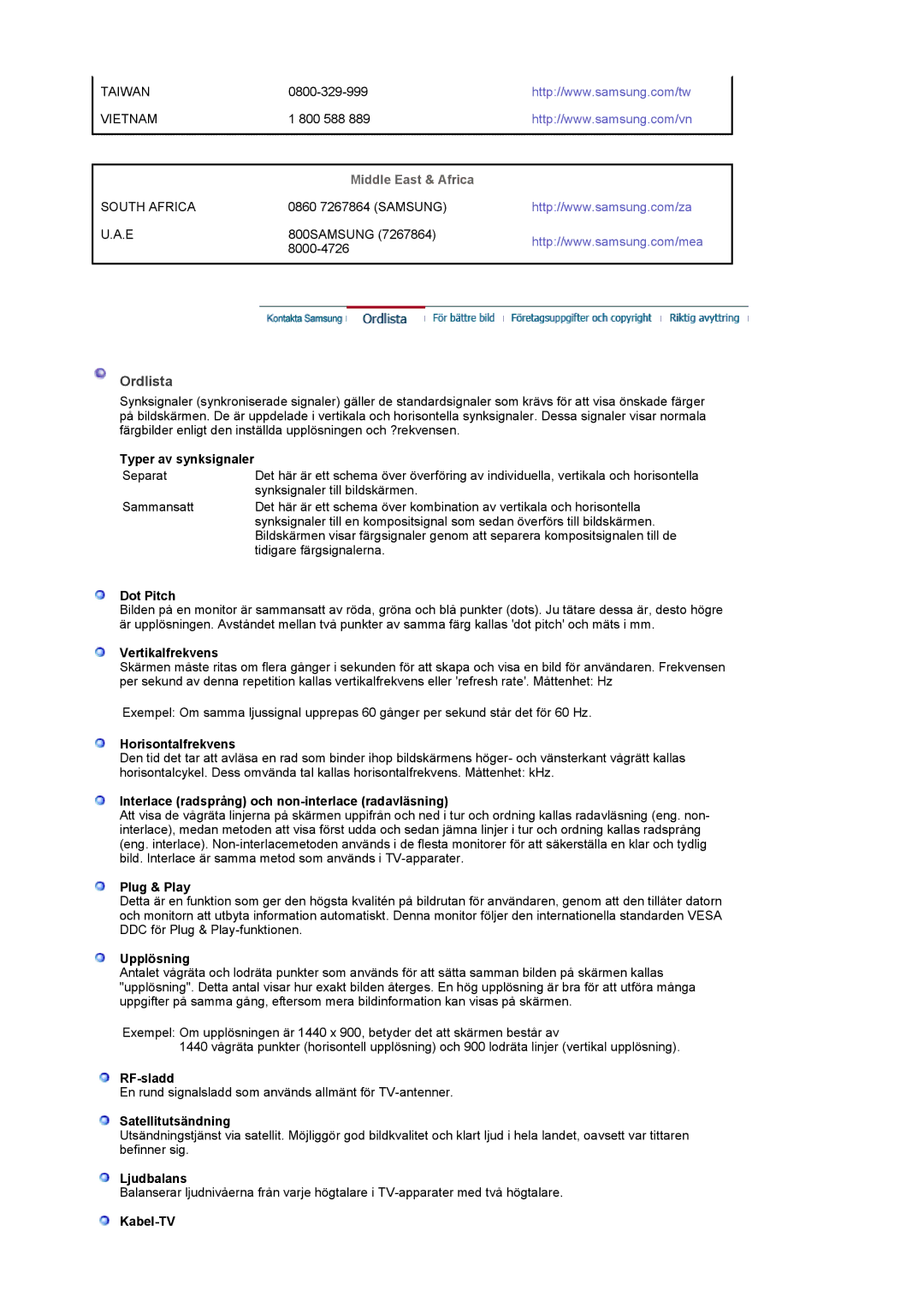 Samsung LS20PMASF/EDC manual Ordlista 