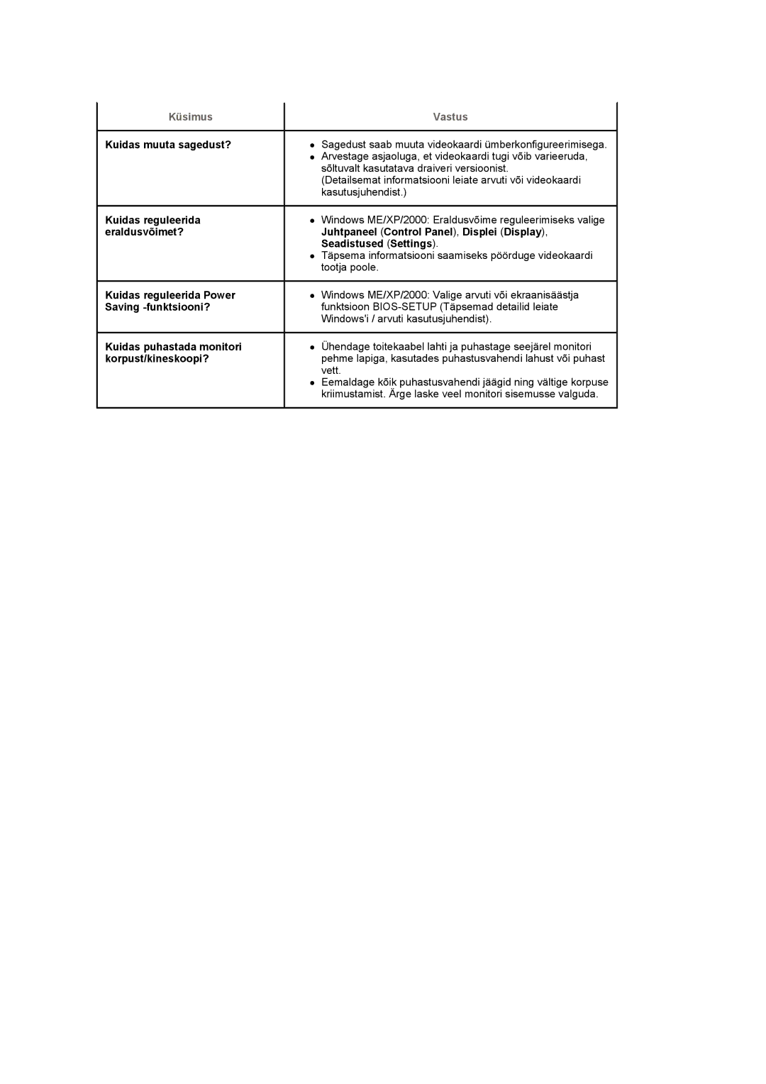 Samsung LS20PMASF/EDC manual Küsimus Vastus 