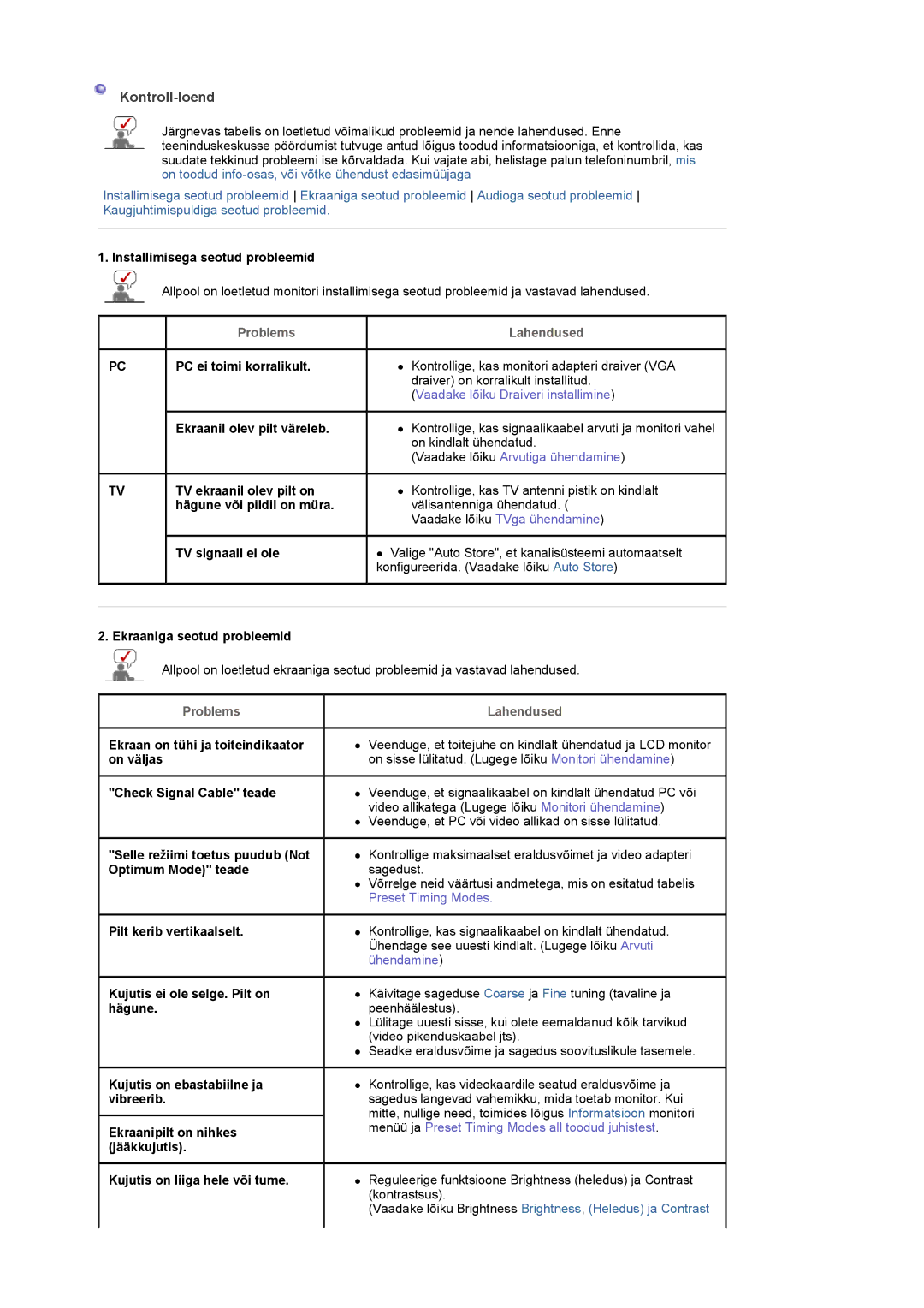 Samsung LS20PMASF/EDC manual Vaadake lõiku Brightness Brightness, Heledus ja Contrast 