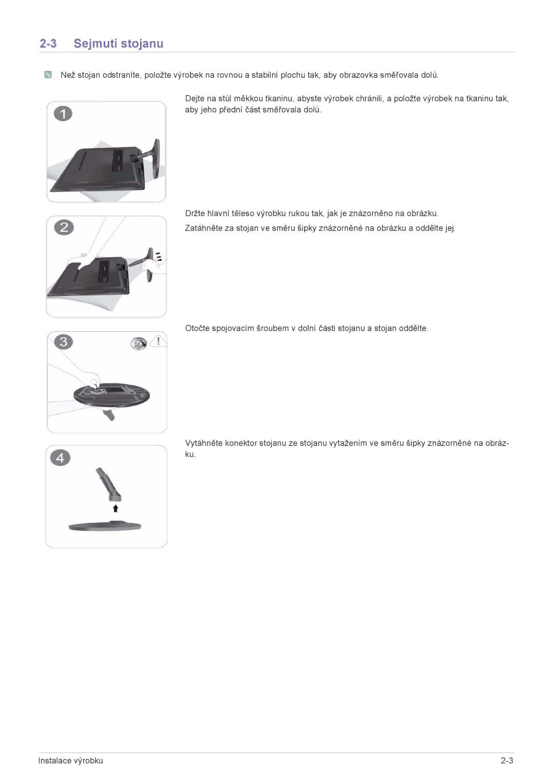 Samsung LS22PUYKFZHEN, LS20PUZKF/EN, LS22PUYKFHEN, LS22PUKKF/EN, LS22PUYKF/EN, LS19PUYKF/EN, LS23PUHKF/EN manual Sejmutí stojanu 