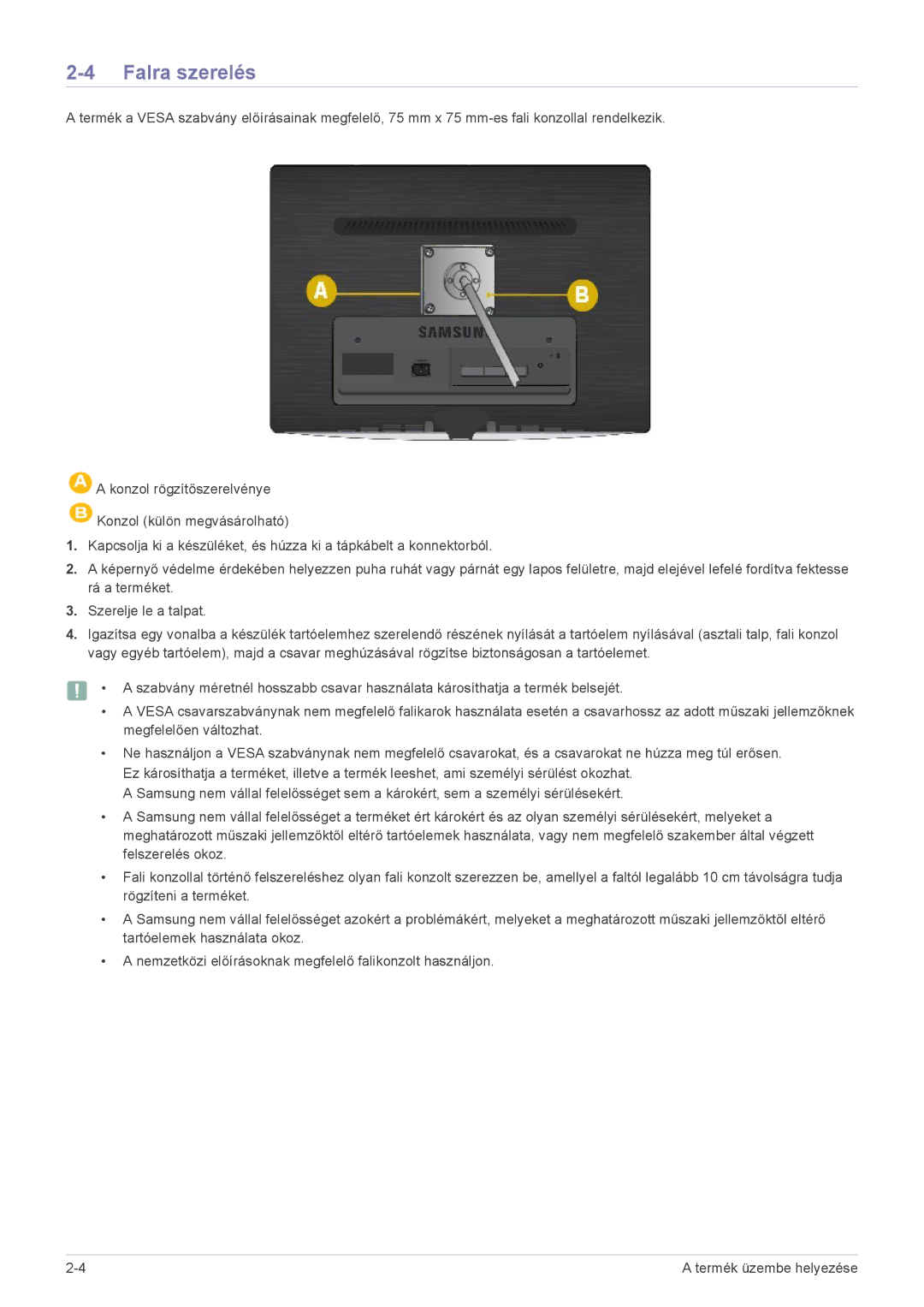 Samsung LS22PUYKF/ZW, LS20PUZKF/EN, LS22PUYKFHEN, LS22PUKKF/EN, LS22PUYKF/EN, LS19PUYKF/EN, LS23PUHKF/EN manual Falra szerelés 