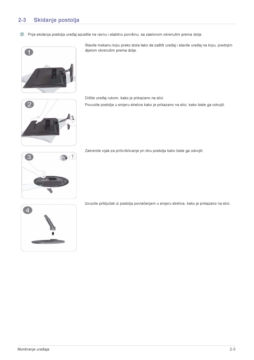 Samsung LS23PUHKF/EN, LS20PUZKF/EN, LS22PUYKFHEN, LS22PUKKF/EN, LS22PUYKF/EN, LS19PUYKF/EN, LS24PULKF/EN manual Skidanje postolja 