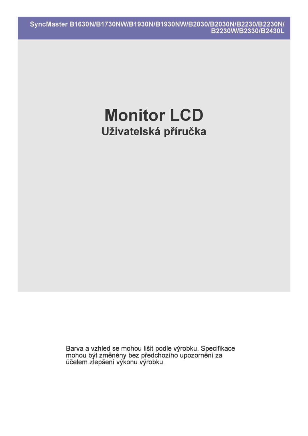 Samsung LS22PUYKFHEN, LS20PUZKF/EN, LS22PUKKF/EN, LS22PUYKF/EN, LS19PUYKF/EN manual Monitor LCD, Uživatelská příručka 