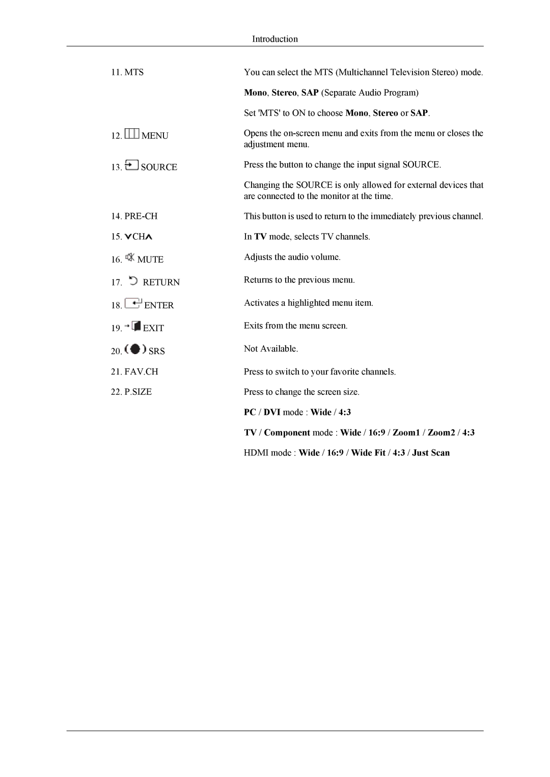 Samsung LS20TDDSUV/EN, LS22TDDSUV/EN, LS22TDDSU/ZN manual Introduction MTS Menu 