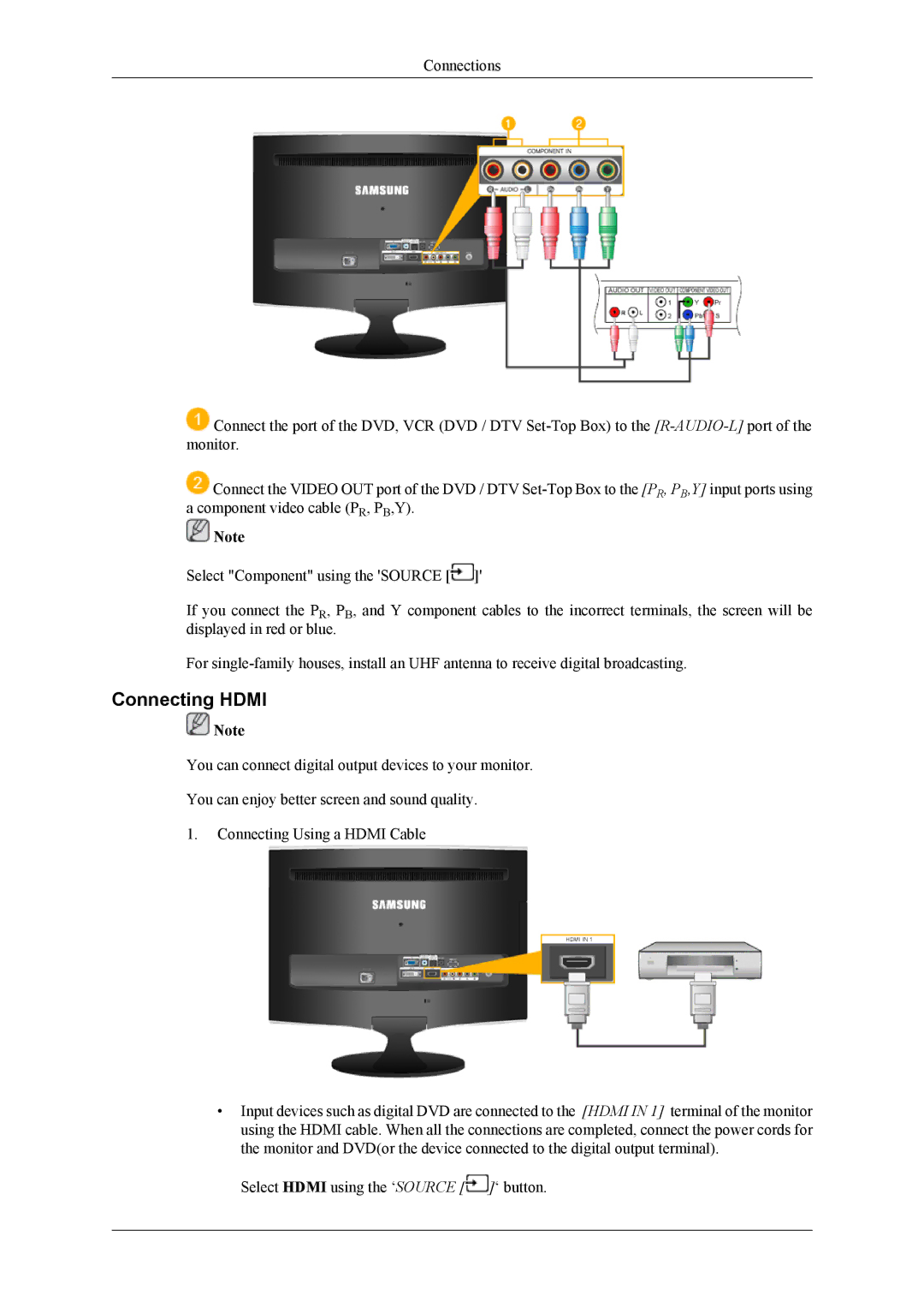 Samsung LS22TDDSUV/EN, LS20TDDSUV/EN, LS22TDDSU/ZN manual Connecting Hdmi 