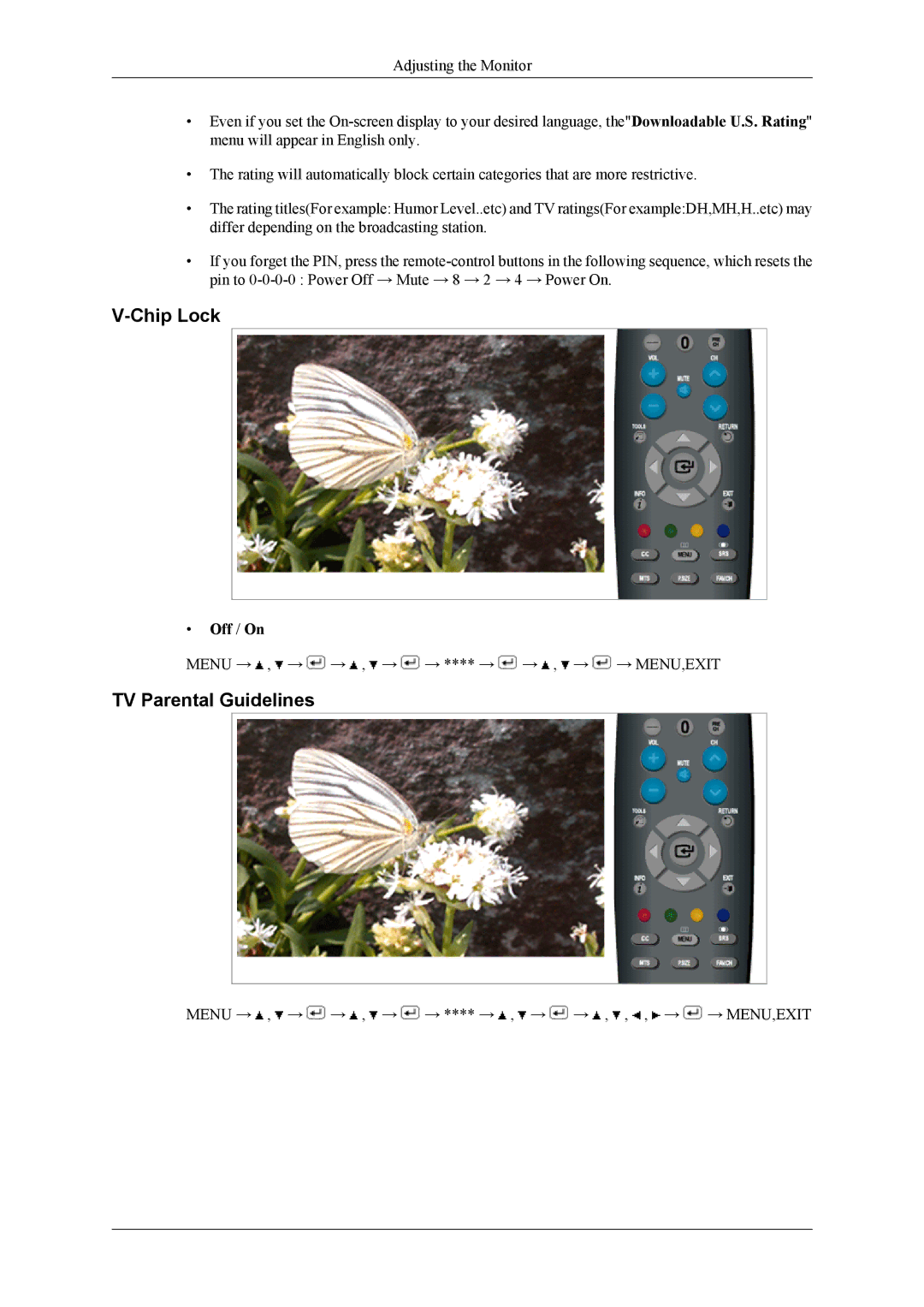 Samsung LS20TDDSUV/EN, LS22TDDSUV/EN, LS22TDDSU/ZN manual Chip Lock, TV Parental Guidelines, Off / On 