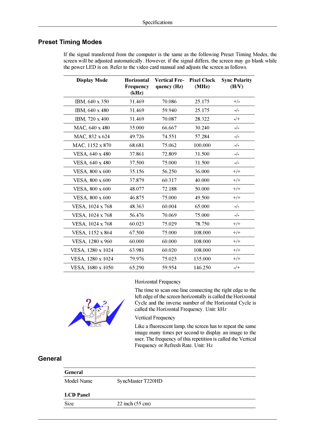 Samsung LS20TDDSUV/EN, LS22TDDSUV/EN, LS22TDDSU/ZN manual Preset Timing Modes 