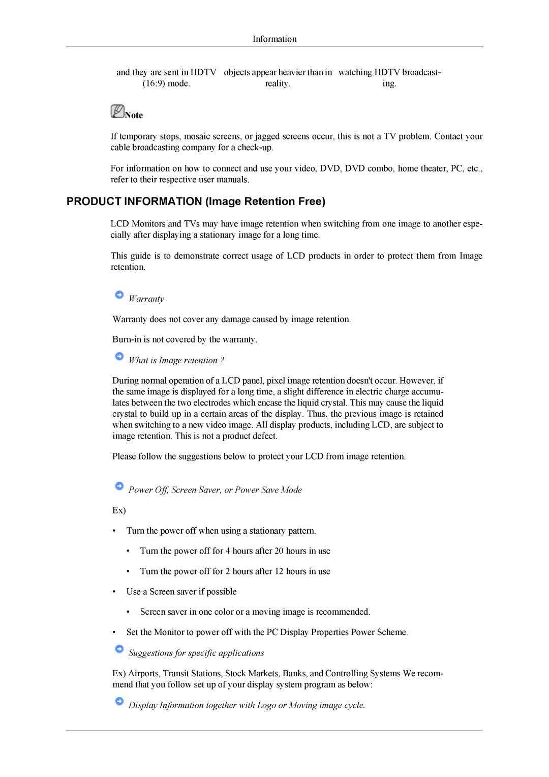 Samsung LS22TDDSU/ZN, LS20TDDSUV/EN, LS22TDDSUV/EN manual Product Information Image Retention Free, Warranty 