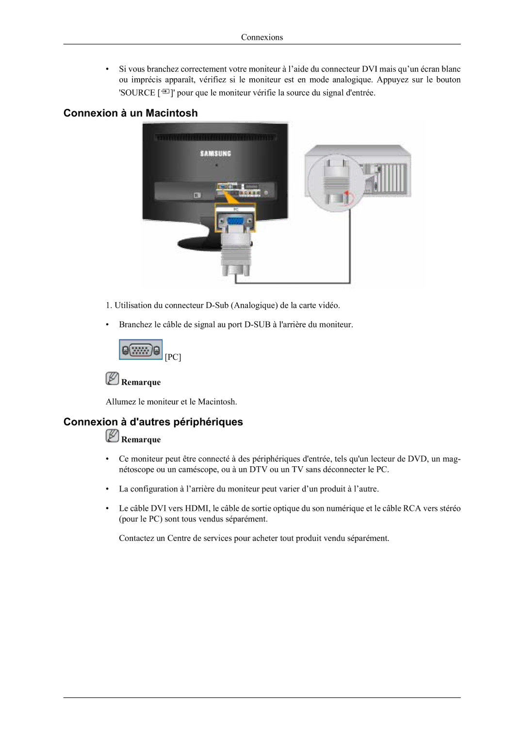 Samsung LS20TDDSUV/EN, LS20TDVSUV/EN, LS22TDDSUY/EN manual RQQHLRQjXQ0DFLQWRVK, RQQHLRQjG DXWUHVSpULSKpULTXHV, Rqqhlrqv 