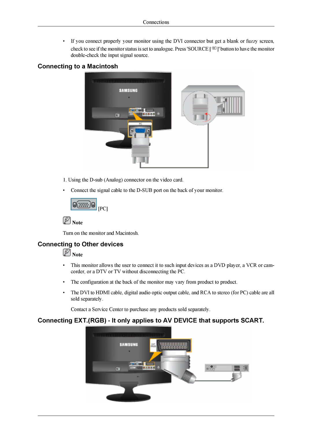 Samsung LS22TDDSUY/EN, LS20TDVSUV/EN, LS20TDDSUV/EN manual Connecting to a Macintosh, Connecting to Other devices 