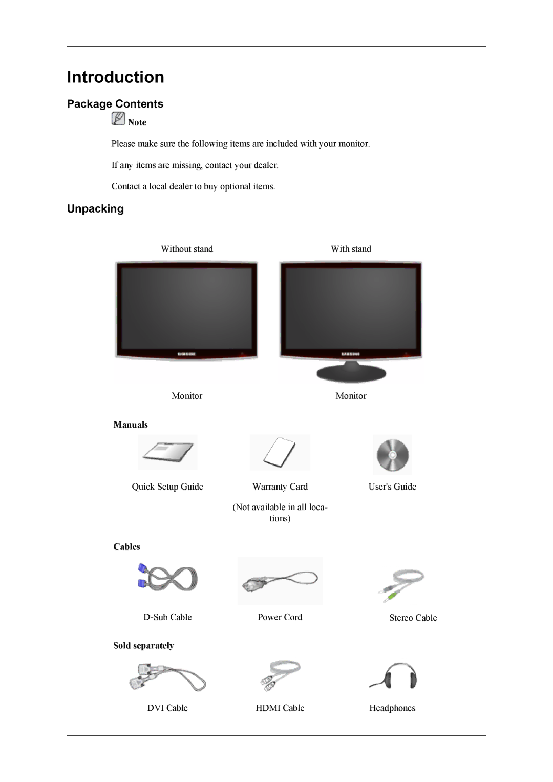 Samsung LS20TDDSUV/EN, LS20TDVSUV/EN, LS22TDDSUY/EN manual Package Contents, Unpacking 