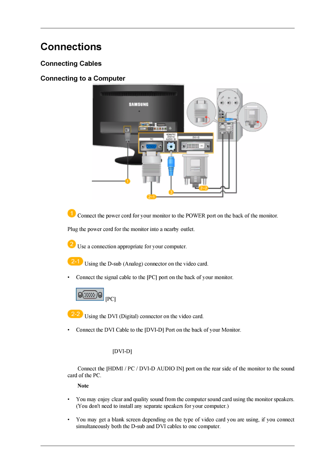 Samsung LS22TDDSU/ZN, LS20TDVSUV/EN, LS22TDVSUV/EN, LS20TDDSUV/EN Connections, Connecting Cables Connecting to a Computer 