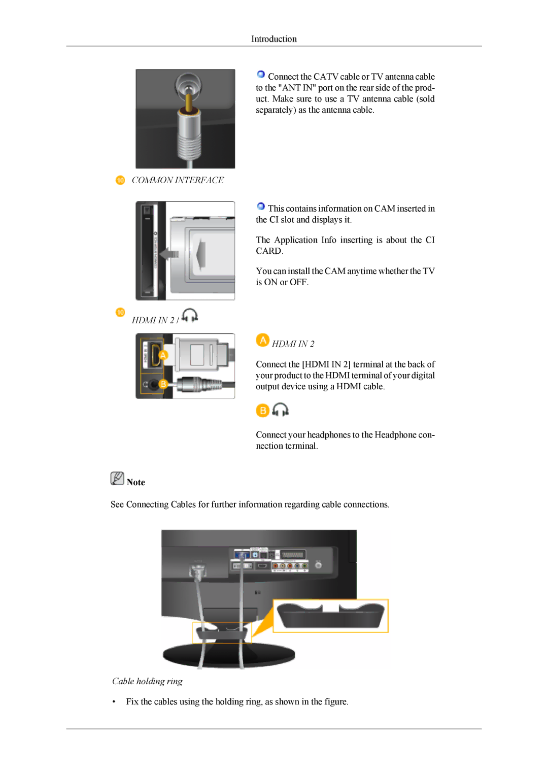 Samsung LS22TDDSU/CI, LS20TDVSUV/EN, LS22TDVSUV/EN, LS20TDDSUV/EN, LS22TDDSUV/EN Common Interface, Hdmi, Cable holding ring 