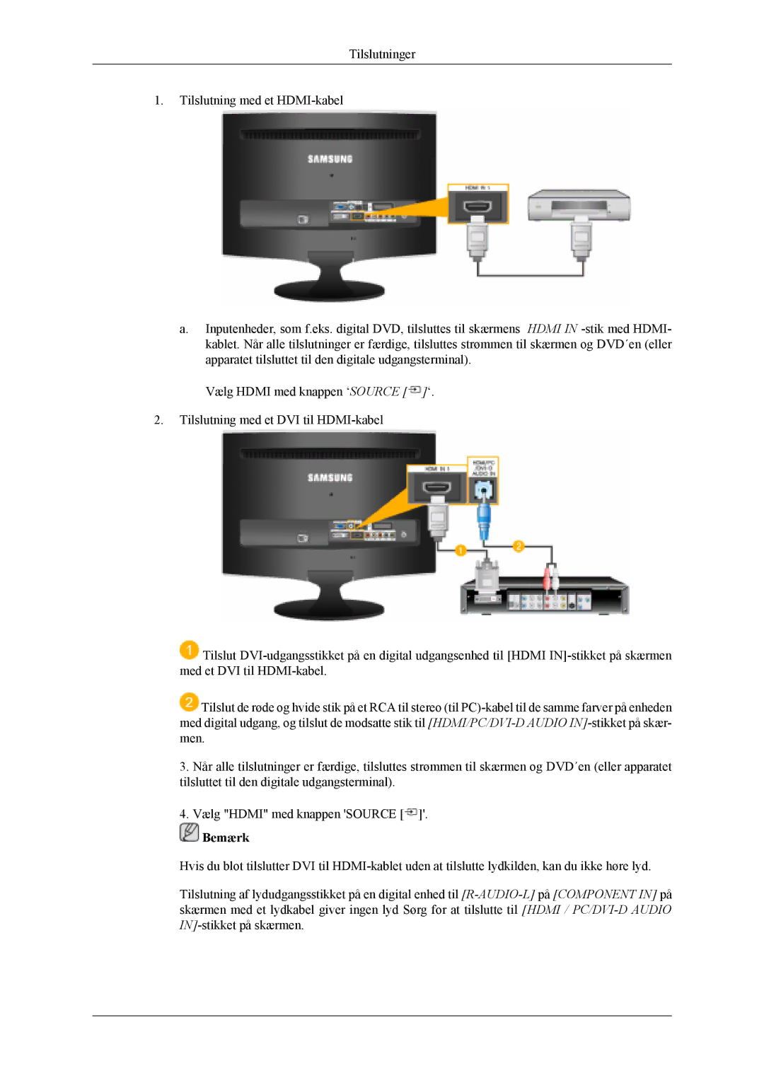 Samsung LS20TDVSUV/EN, LS22TDVSUV/EN, LS20TDDSUV/EN, LS22TDDSUV/EN, LS22TDVSUV/XE, LS20TDVSU/XE manual Bemærk 