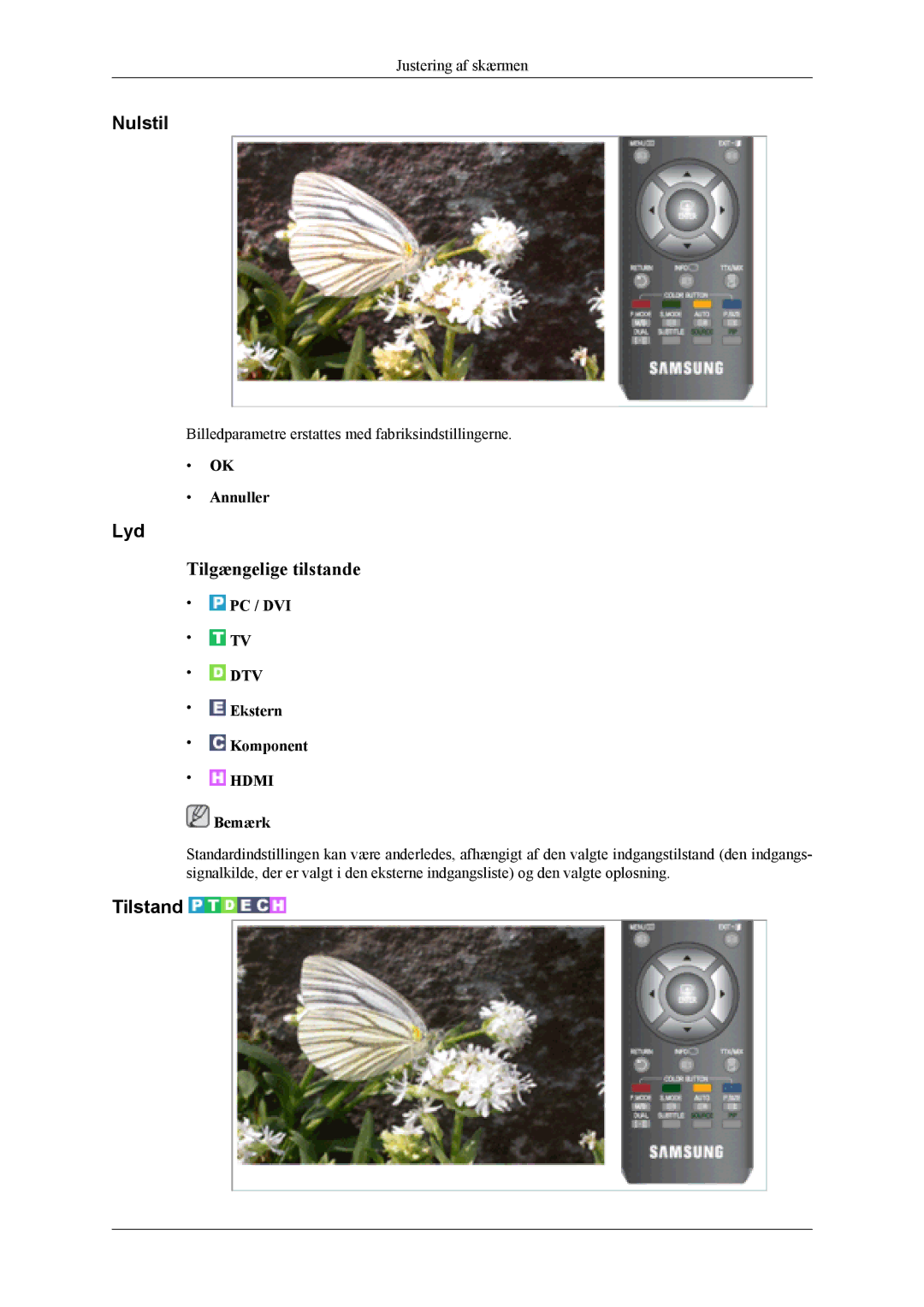 Samsung LS20TDVSU/XE, LS20TDVSUV/EN, LS22TDVSUV/EN, LS20TDDSUV/EN, LS22TDDSUV/EN, LS22TDVSUV/XE manual Nulstil, Lyd 