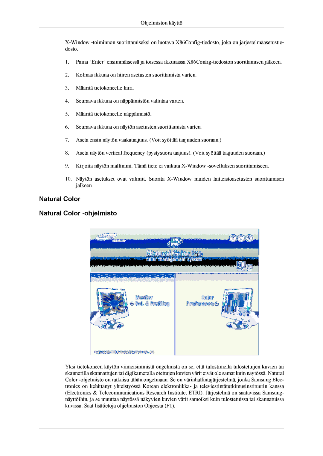 Samsung LS20TDVSU/XE, LS20TDVSUV/EN, LS22TDVSUV/EN, LS20TDDSUV/EN, LS22TDDSUV/EN manual Natural Color Natural Color -ohjelmisto 