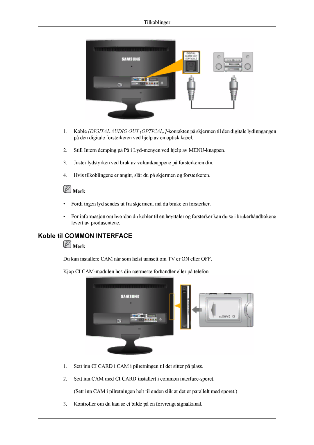 Samsung LS22TDVSUV/EN, LS20TDVSUV/EN, LS20TDDSUV/EN, LS22TDDSUV/EN, LS22TDVSUV/XE, LS20TDVSU/XE Koble til Common Interface 