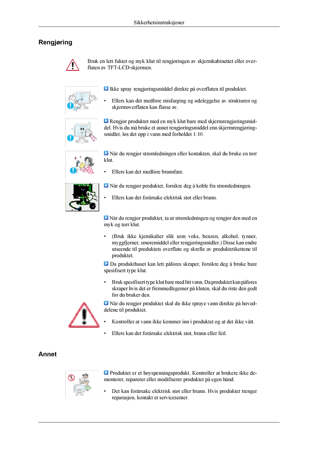 Samsung LS20TDVSU/XE, LS20TDVSUV/EN, LS22TDVSUV/EN, LS20TDDSUV/EN, LS22TDDSUV/EN, LS22TDVSUV/XE manual Rengjøring, Annet 