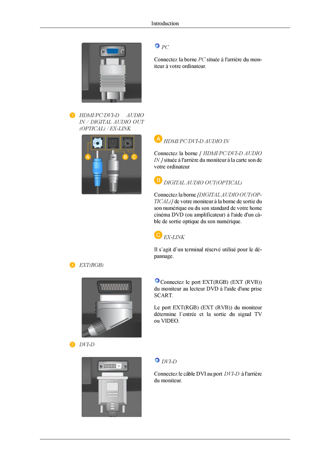 Samsung LS20TDDSUV/EN, LS20TDVSUV/EN, LS22TDVSUV/EN manual HDMI/PC/DVI-D Audio, Digital Audio Outoptical, Ex-Link, Dvi-D 