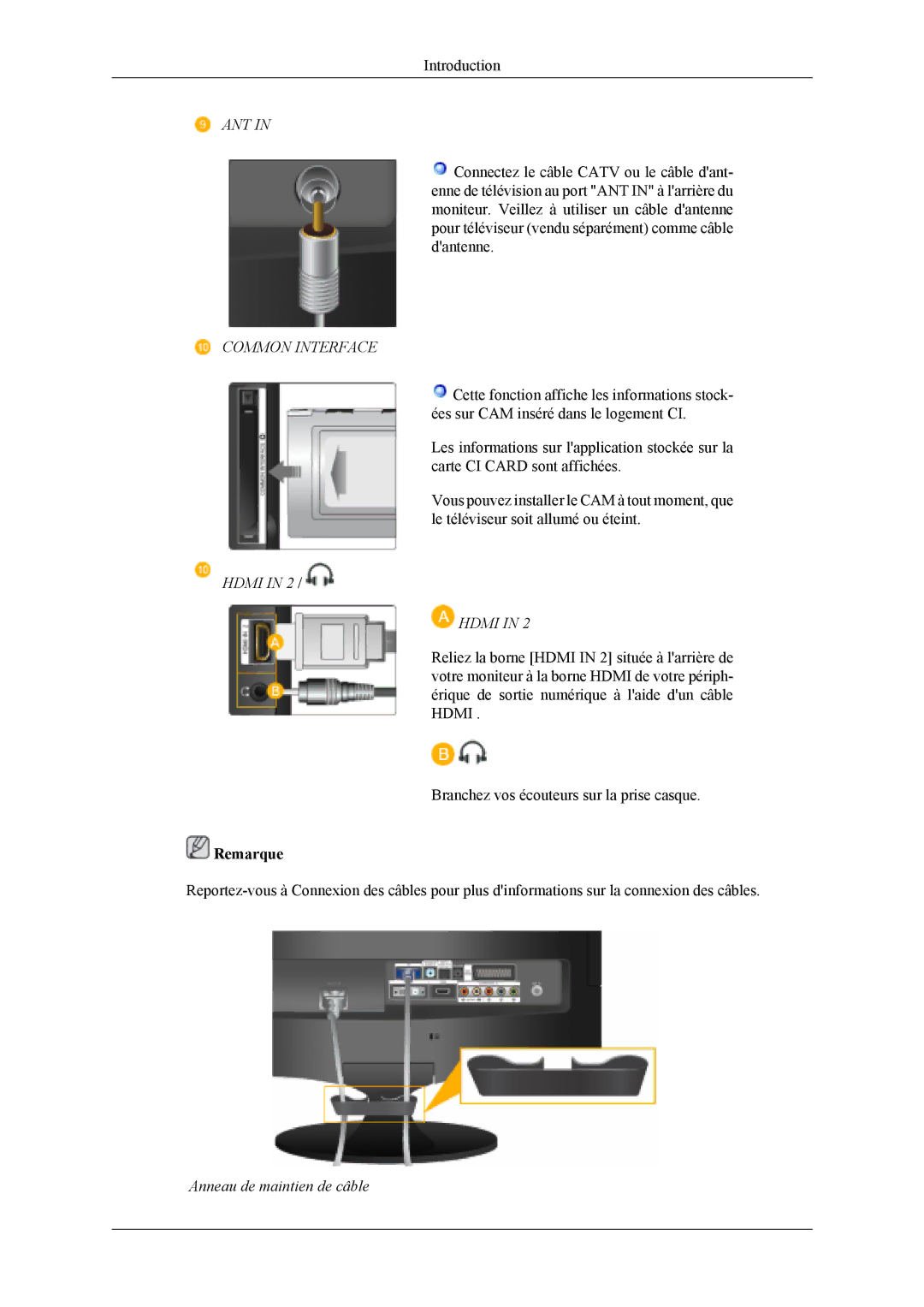 Samsung LS20TDVSUV/EN, LS22TDVSUV/EN, LS20TDDSUV/EN, LS22TDDSUV/EN Ant, Common Interface, Hdmi, Anneau de maintien de câble 