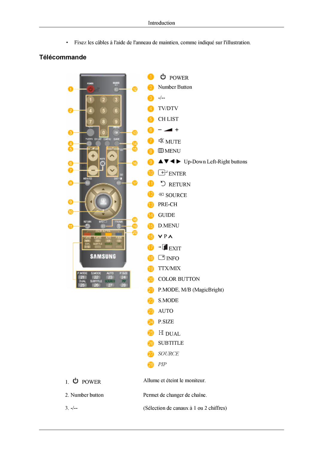 Samsung LS22TDVSUV/EN, LS20TDVSUV/EN, LS20TDDSUV/EN, LS22TDDSUV/EN manual Télécommande, Source PIP 