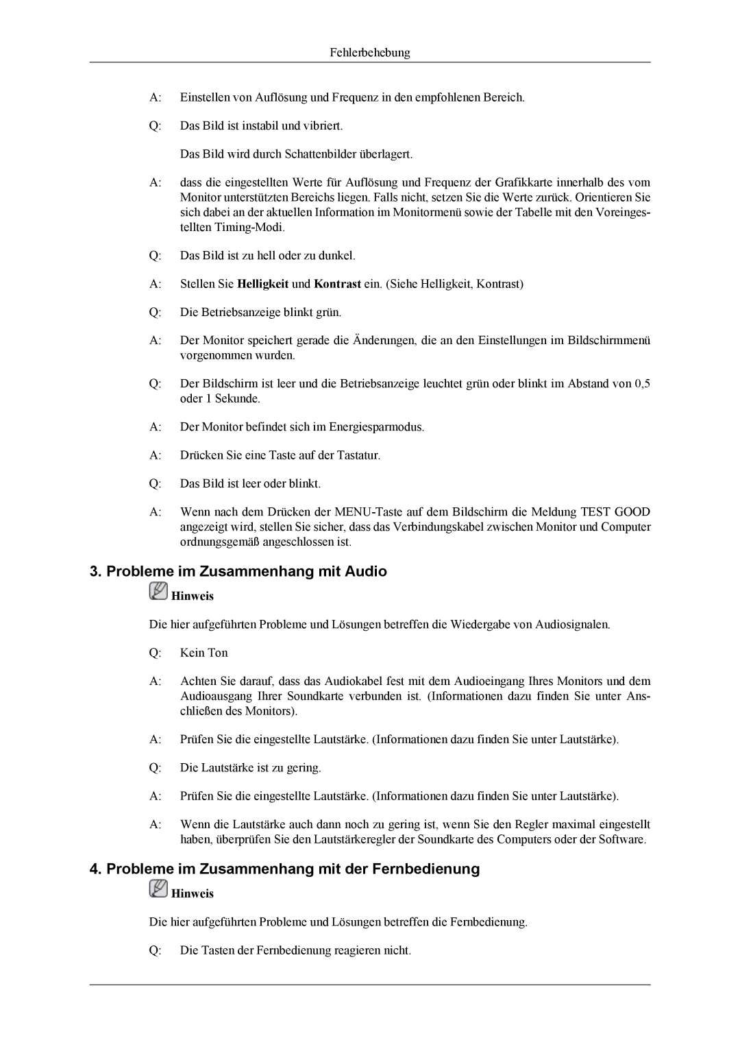 Samsung LS22TDDSUV/EN, LS20TDVSUV/EN Probleme im Zusammenhang mit Audio, Probleme im Zusammenhang mit der Fernbedienung 