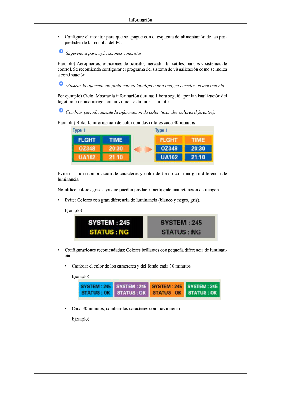 Samsung LS22TDDSUV/EN, LS20TDVSUV/EN, LS22TDVSUV/EN, LS20TDDSUV/EN manual Sugerencia para aplicaciones concretas 