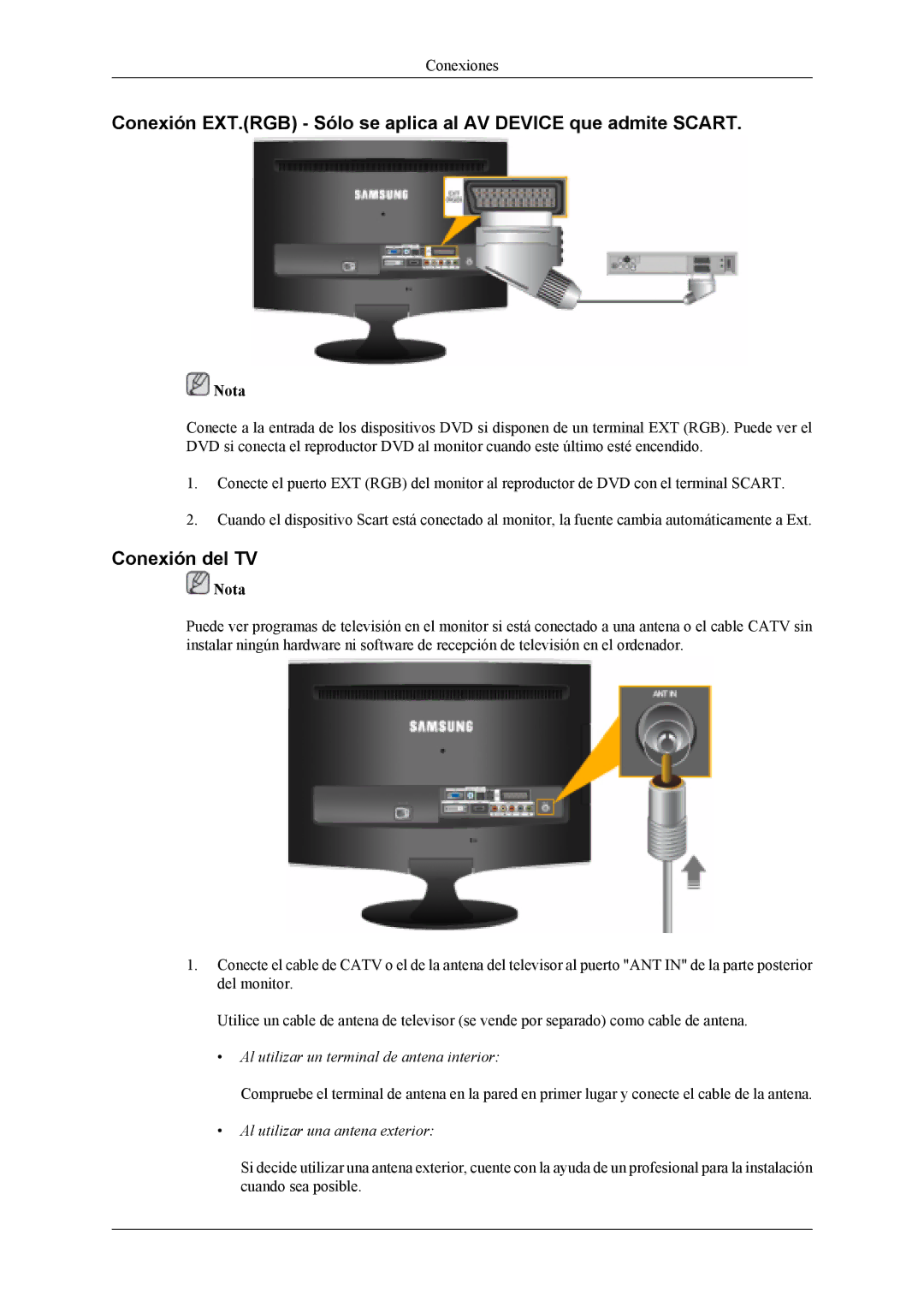 Samsung LS22TDDSUV/EN manual Conexión del TV, Al utilizar un terminal de antena interior, Al utilizar una antena exterior 