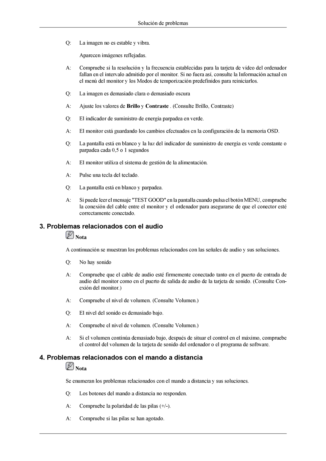 Samsung LS20TDVSUV/EN, LS22TDVSUV/EN Problemas relacionados con el audio, Problemas relacionados con el mando a distancia 