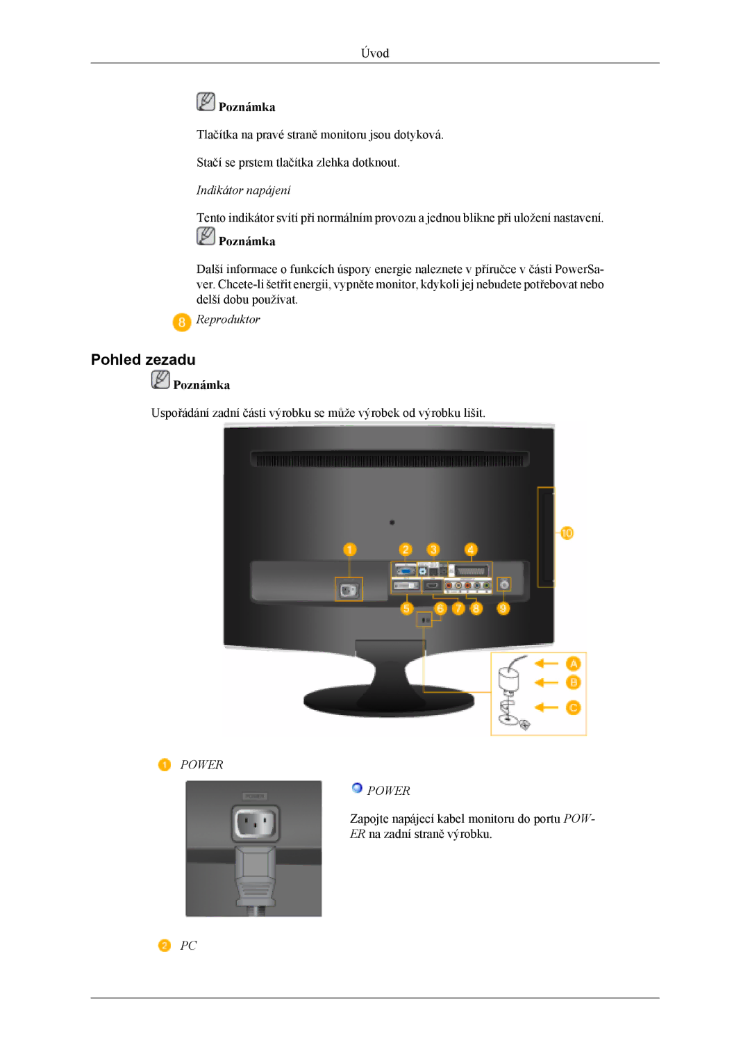 Samsung LS22TDVSUV/EN, LS20TDVSUV/EN, LS20TDDSUV/EN, LS22TDDSUV/EN manual Pohled zezadu 